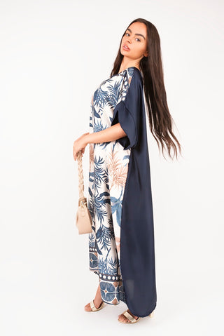 Oversized Batwing Maxi Dress with Tropical Print