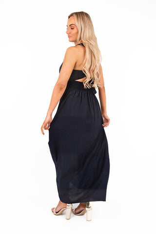 Cross Back Maxi Dress with Ruched Waist