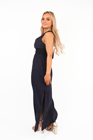 Cross Back Maxi Dress with Ruched Waist