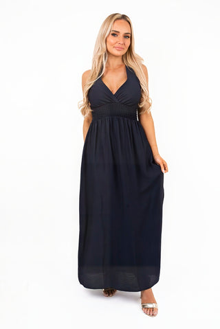 Cross Back Maxi Dress with Ruched Waist