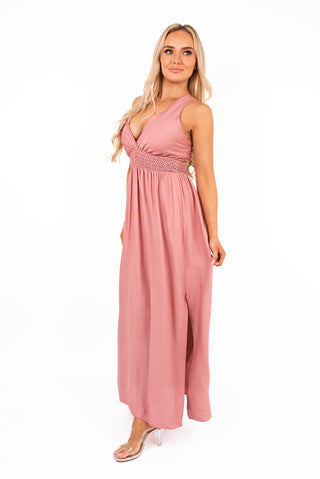 Cross Back Maxi Dress with Ruched Waist