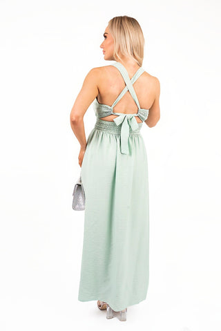 Cross Back Maxi Dress with Ruched Waist