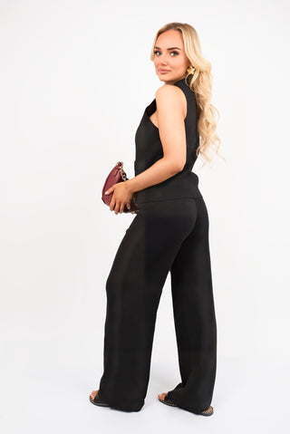 V Neck Sleeveless with Pocket Detail Top and Wide Leg Trousers Co-ord Set