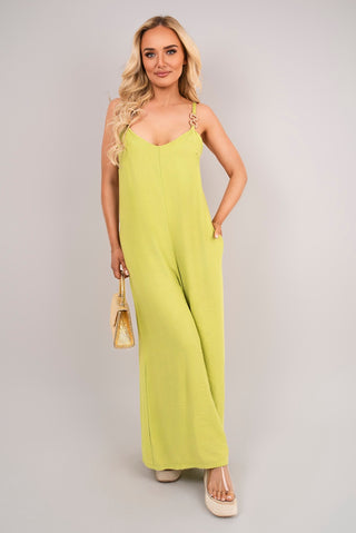 Scoop Neck Wide Leg Sleeveless Jumpsuit with Strap Detail