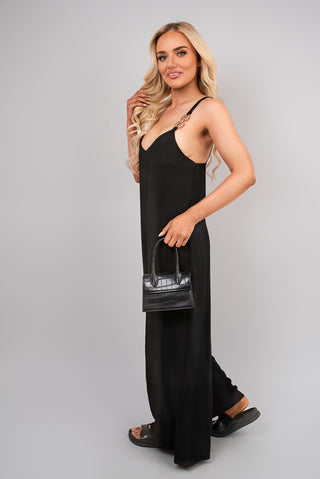 Scoop Neck Wide Leg Sleeveless Jumpsuit with Strap Detail
