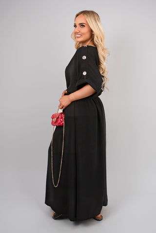 V Neck Short Sleeve Maxi Dress with Button Detail