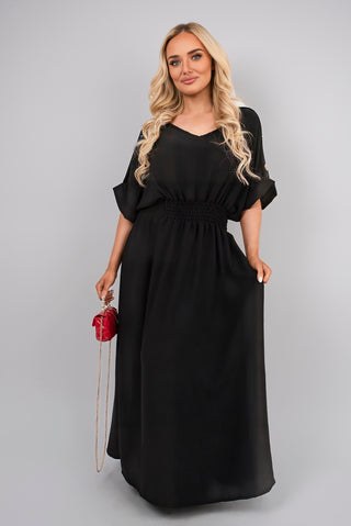 V Neck Short Sleeve Maxi Dress with Button Detail