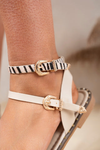 Toe Loop Flat Sandals with Zebra Buckle Straps