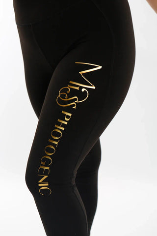 Black Gold Foil Logo Leggings Miss Photogenic