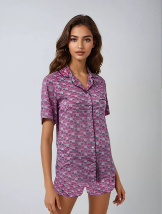 Bold Logo Print Pyjama Shorts - Mulberry Miss Photogenic