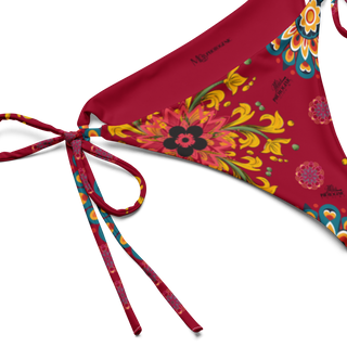 Exotic Flower Logo Print Bikini Bottom - Wine Miss Photogenic