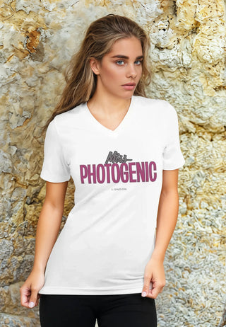 Graphic V Neck Short Sleeve T-Shirt Miss Photogenic