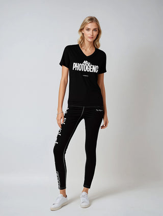 Graphic V Neck T-shirt - Black Miss Photogenic