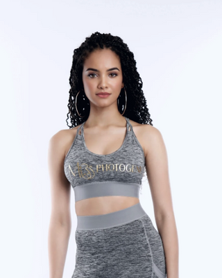 Grey Gold Foil Logo Crop Top Miss Photogenic