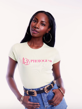 Lime Ribbed Short Sleeve Pink Logo T Shirt Miss Photogenic