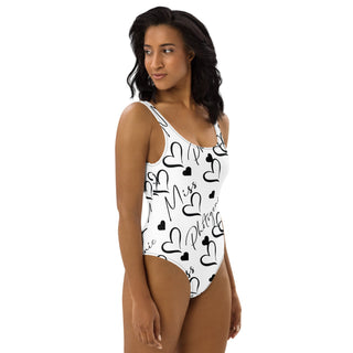 Logo Love One Piece Swimsuit - White Miss Photogenic