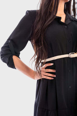 Belted Button Down Tiered Maxi Dress