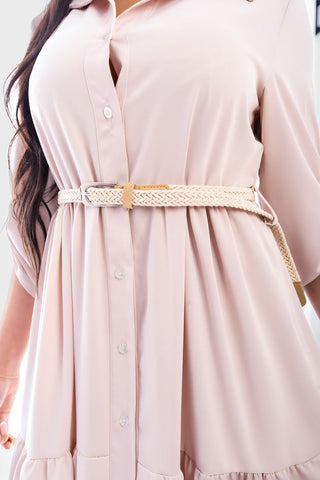 Belted Button Down Tiered Maxi Dress