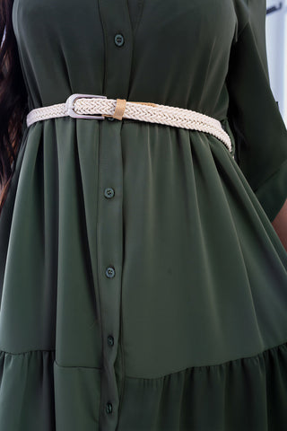 Belted Button Down Tiered Maxi Dress