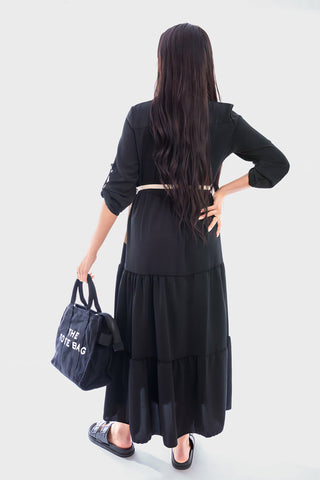 Belted Button Down Tiered Maxi Dress
