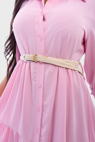 Belted Button Down Tiered Maxi Dress
