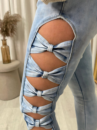 Bow Side Cut Outs Skinny Jeans