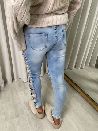 Bow Side Cut Outs Skinny Jeans