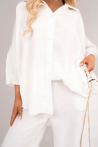 Button Down Long Sleeve Shirt and Wide Leg Trousers Co-ord Set