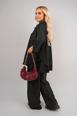 Button Down Long Sleeve Shirt and Wide Leg Trousers Co-ord Set