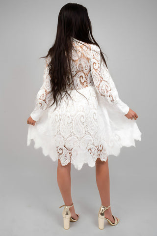 Button Up Lace Long Sleeve Mini Dress