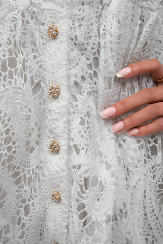 Button Up Lace Long Sleeve Mini Dress