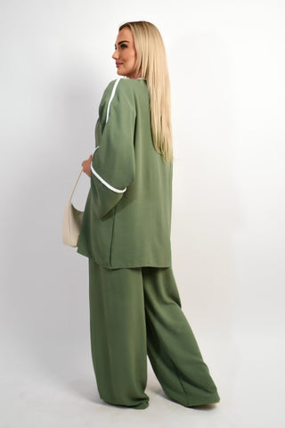 Contrast Trim Oversized Cardigan & Wide Leg Co-ord Set