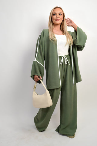 Contrast Trim Oversized Cardigan & Wide Leg Co-ord Set