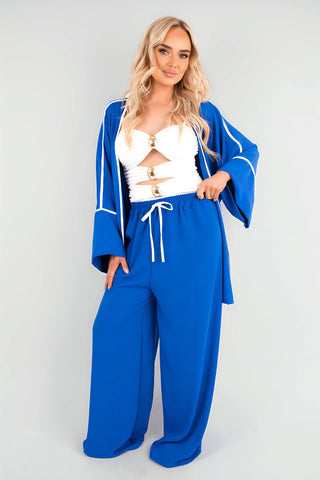 Contrast Trim Oversized Cardigan & Wide Leg Co-ord Set