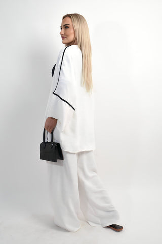 Contrast Trim Oversized Cardigan & Wide Leg Co-ord Set