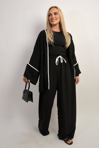 Contrast Trim Oversized Cardigan & Wide Leg Co-ord Set