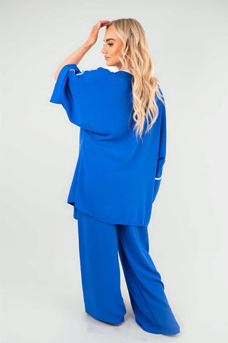 Contrast Trim Oversized Cardigan & Wide Leg Co-ord Set
