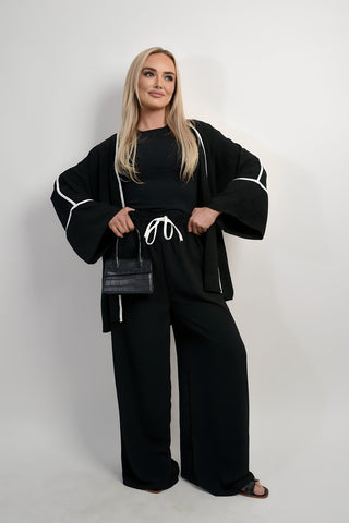 Contrast Trim Oversized Cardigan & Wide Leg Co-ord Set