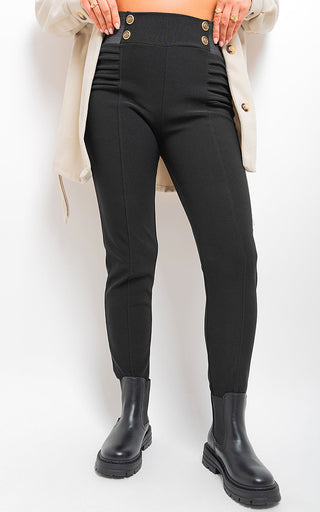 Elastic Waist Button Detail Leggings