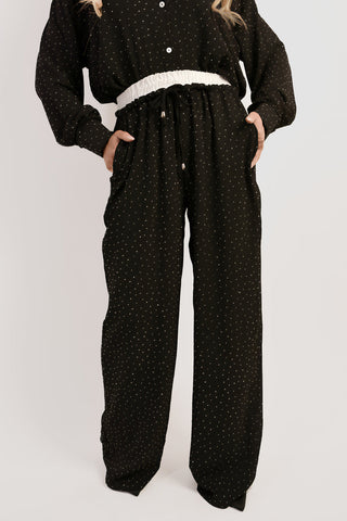 Embellished Drawstring Wide Leg Trouser