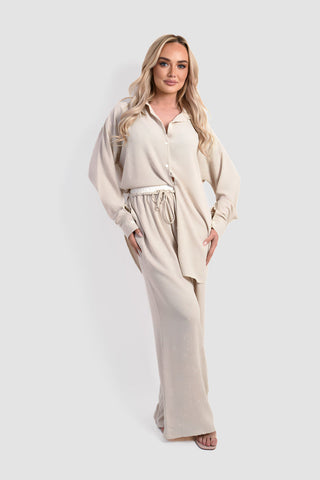 Embellished Drawstring Wide Leg Trouser