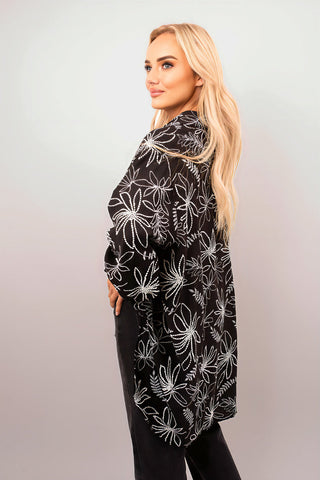 Floral Print Oversized Long Sleeve Button Down Top