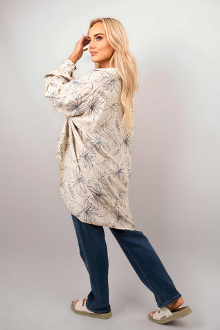 Floral Print Oversized Long Sleeve Button Down Top