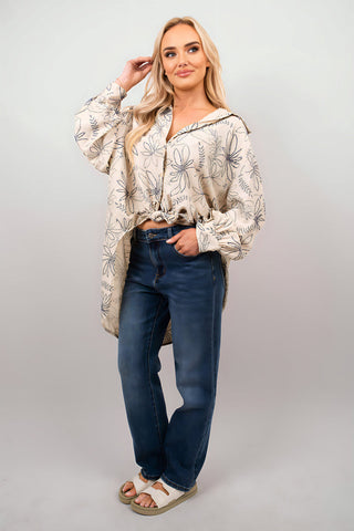 Floral Print Oversized Long Sleeve Button Down Top