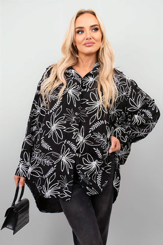 Floral Print Oversized Long Sleeve Button Down Top