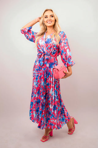 Floral Printed Long Sleeve Pleated Midi Dress