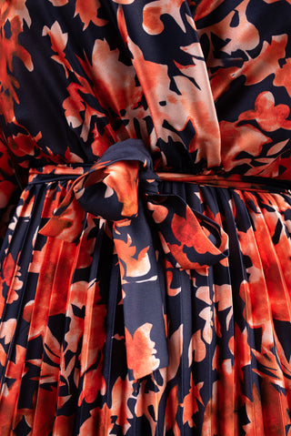 Floral Printed Long Sleeve Pleated Midi Dress