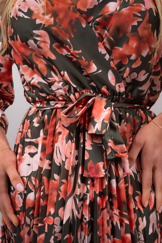 Floral Printed Long Sleeve Pleated Midi Dress