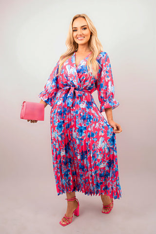 Floral Printed Long Sleeve Pleated Midi Dress
