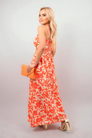 Floral V-Neck Sleeveless Romper Midi Dress